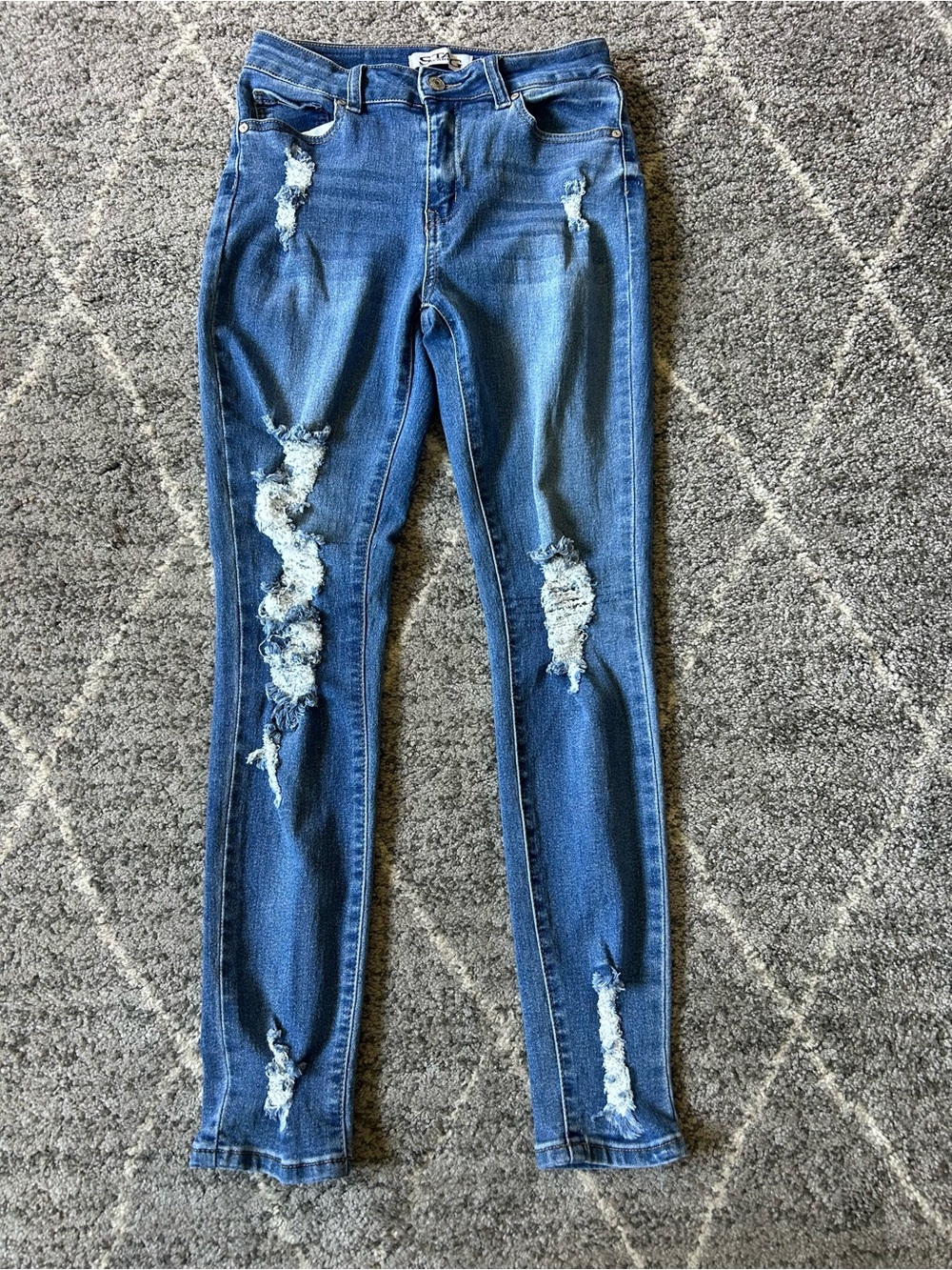 STAG Women’s Distressed Blue Skinny Jeans - Slim Fit Stretch Denim